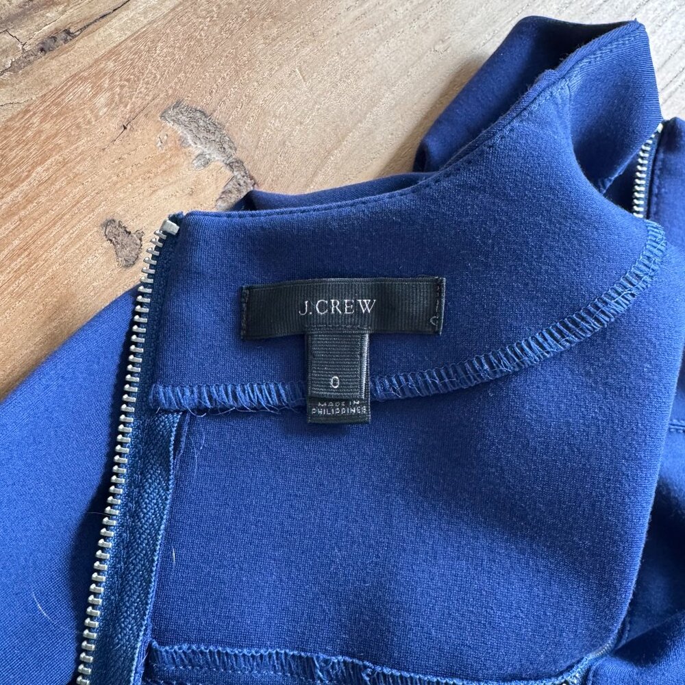 J Crew Structured Knit Zip Sheath Dress (Blue / 0) (Style B6128) - Picture 5 of 5